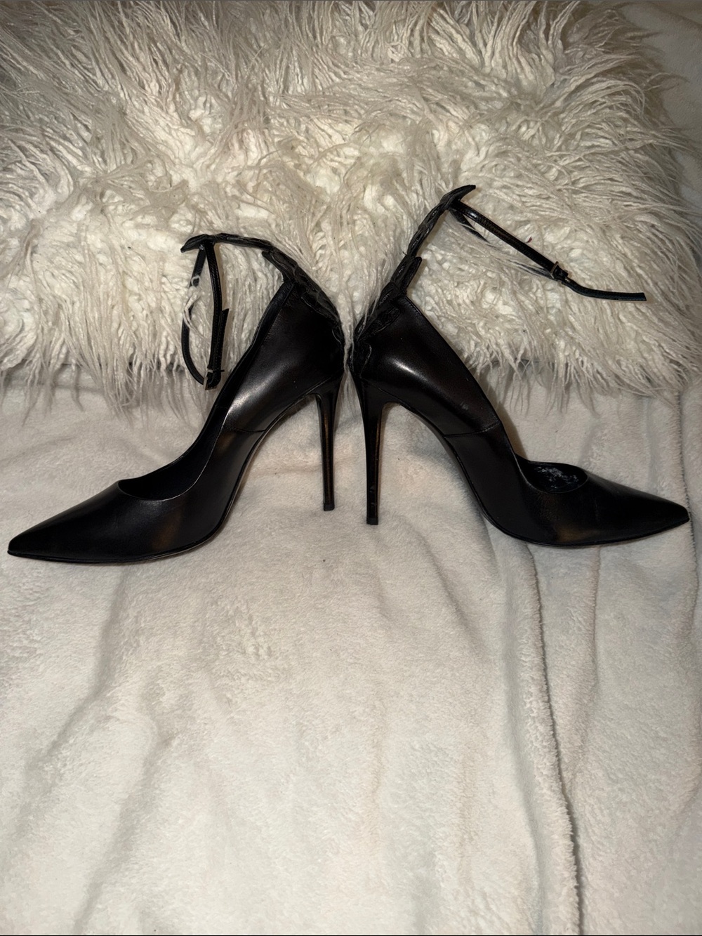 Fendi Black Pointed Leather Ankle-Strap Pumps with alligator embossed. So chic!! - Picture 2 of 5